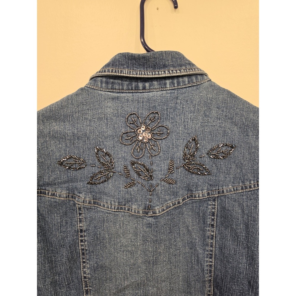 Women's Vintage Embellished Denim Vest Size 1X Boho Artsy Indie Western - Picture 7 of 7